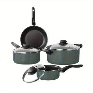 7 Piece Non-Stick Cookware Set Aluminum Green Sage