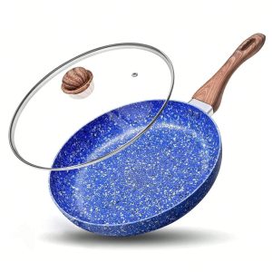 MICHELANGELO Frying Pan With Lid, Non-Stick Stone Frying Pan With Stone-Derived Interior, Nonstick Frying Pans, Granite Frying Pan, Nonstick Skillets Induction Compatible Blue