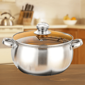 23cm/9.1in Stainless Steel Stock Pot, Large Capacity Apple Pot Suitable For Home Cooking, Heating On Electric/Gas Stove, Can Be Used For Soup, Stew, Porridge Light Grey