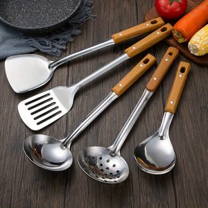 5pcs/set Stainless Steel Spatula Spoon, Kitchenware Set, Full Set, Household Cooking Spoon, Shovel, Kitchen Shovel Spoon, Colander, Kitchen Supplies