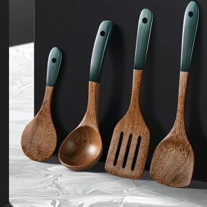 Handcrafted Wooden Kitchen Utensil Set - 1pc Redwood Rice Spoon, Solid and Slotted Spatula Set - Premium Wingwood Cooking Tools for Cooking