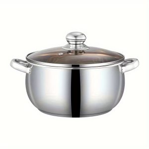 Stainless Steel Saucepan with Brushed Finish | Induction Compatible & Versatile Heat Source | Hollow Anti-Scald Handle | Explosion-Proof Glass Lid | Mirror Polished Interior | Thickened Bottom