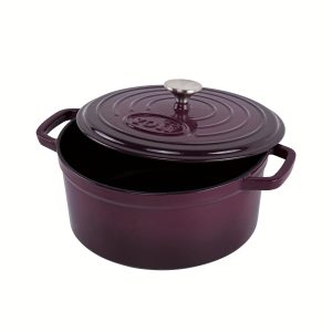 Enameled Cast Iron Dutch Oven, 4.5qt/4.3L, 9.4in/24cm, Versatile No-Coating Pot, Suitable for All Stove Types Including Induction, Ideal for Braising, Baking & Roasting - Purple