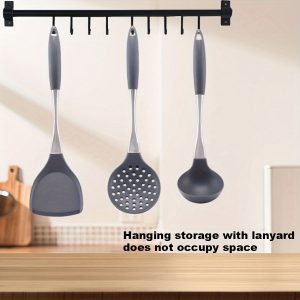 1pc Kitchen Cooking Tools, Silicone Kitchenware, Gray Spatula, Silicone Stainless Steel Handle, Non-stick Pan, Stir-frying Spatula.