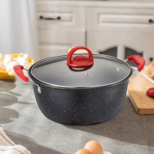 5-Quart Non-Stick Granite Soup Pot with Induction Handle, Heat Preservation Cover, Black