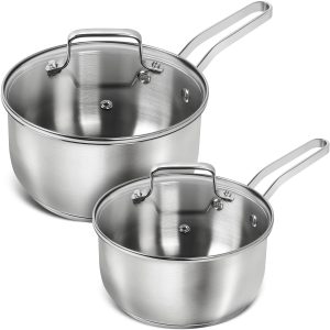 Stainless Steel Saucepan Set 1QT & 2QT, Induction Sauce Pan with Lid, Stainless Steel Sauce Pot Set Cooking Pots Set - 4 Pcs